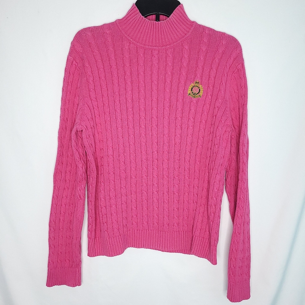 LAUREN RALPH LAUREN Women's Cable Knit Mockneck Pullover Sweater LARGE